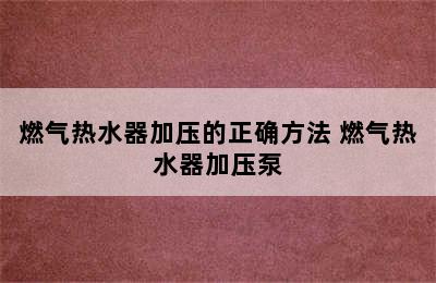 燃气热水器加压的正确方法 燃气热水器加压泵